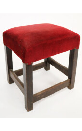 Low oak bar stool with original upholstery 1