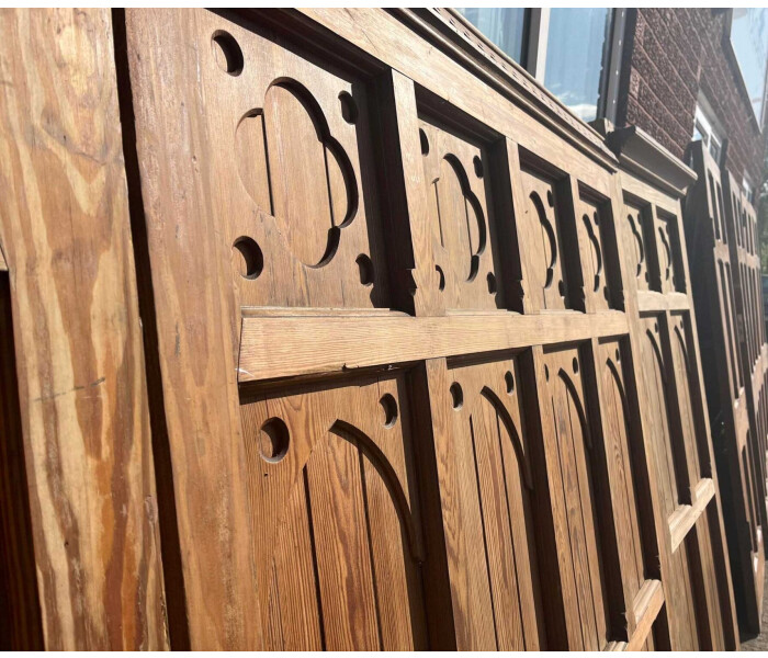 A quantity of matched Gothic pitch pine panelling 4