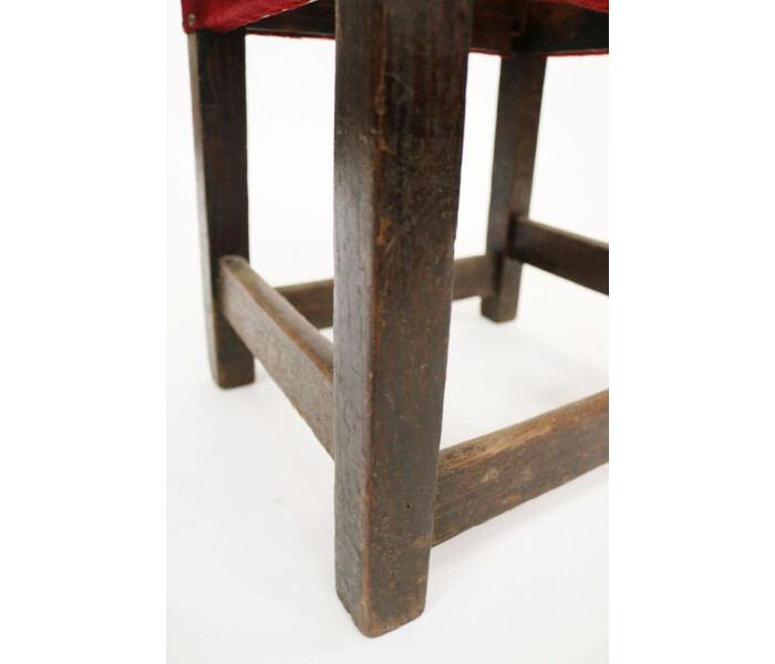 Low oak bar stool with original upholstery 3