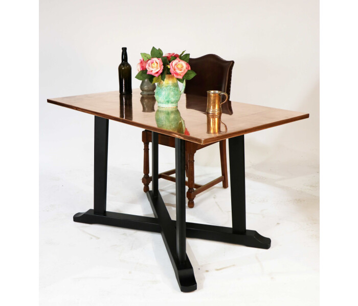 Rectangular copper topped table with black painted timber base. 4