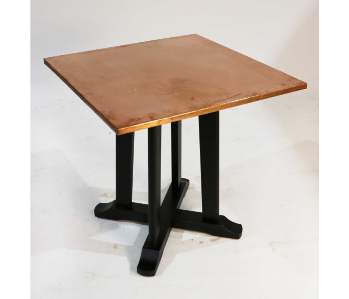 Square copper top table with black painted timber base 2 available 2
