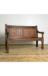 19th Century Solid Oak Gothic Three Seater Bench 1