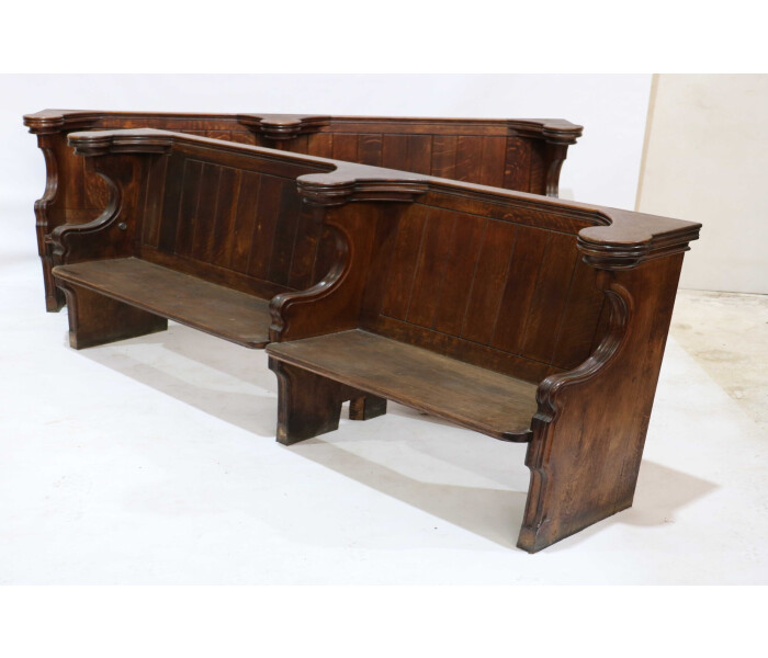 A near pair of panelled back benches 2