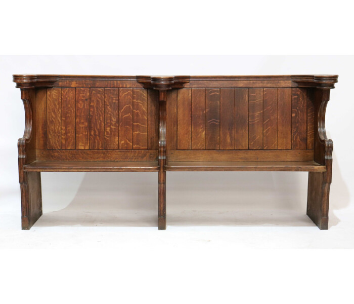 A near pair of panelled back benches 4