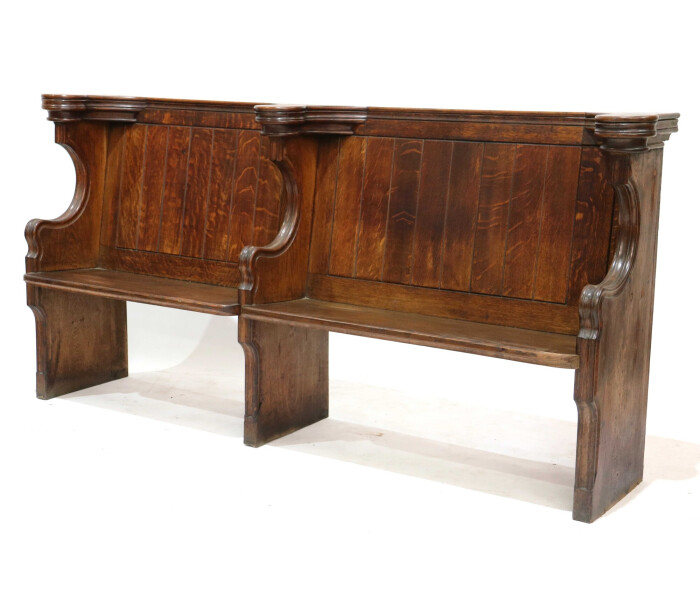 A near pair of panelled back benches 5