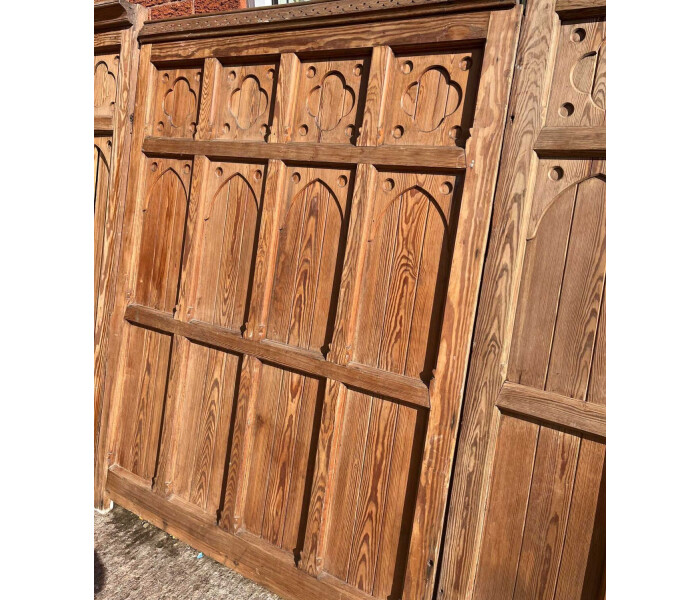 A quantity of matched Gothic pitch pine panelling 7