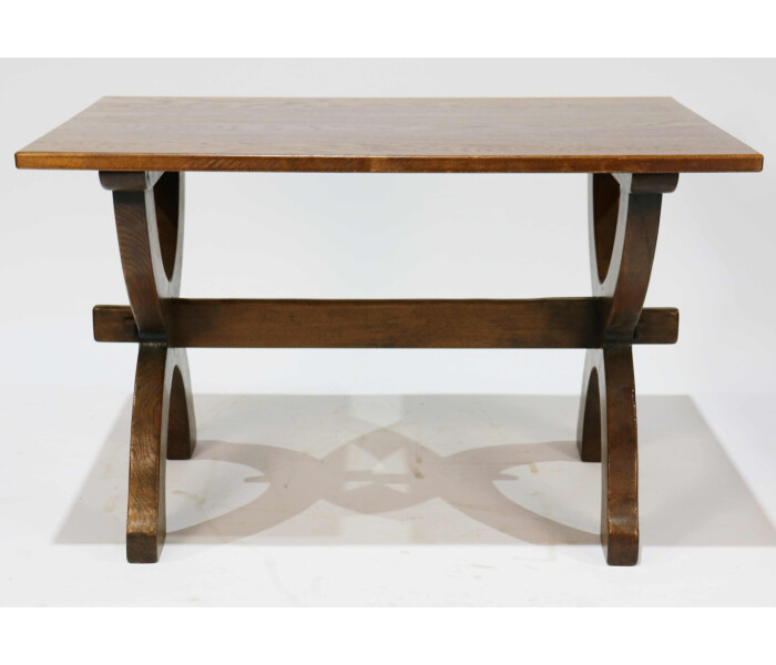 A very interesting X frame trestle ended solid oak dining table 2