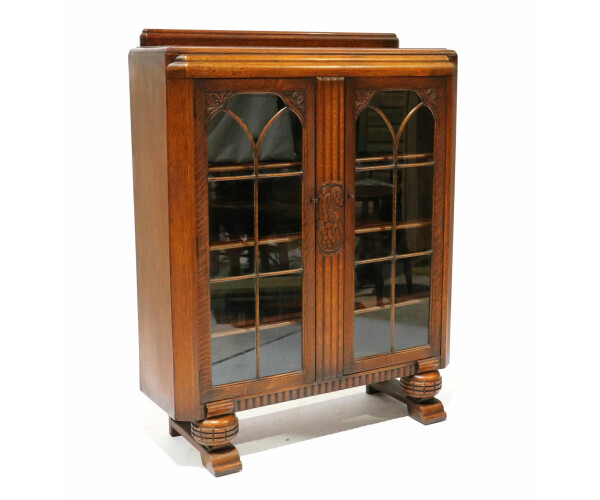 A very interesting and quality 1920s solid oak display cabinet 1