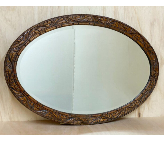 An Unusual Oval Solid Oak Framed Wall Mirror Circa 1920s 1