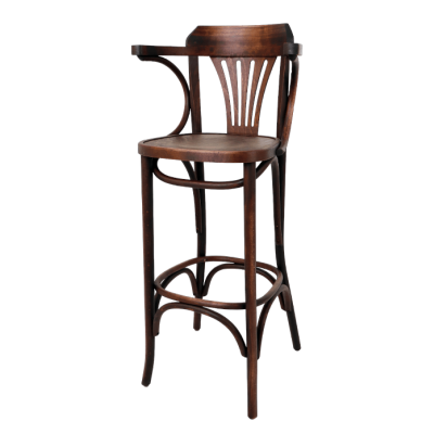 Fanback Bentwood High Stool With Arms Polished Seat 1