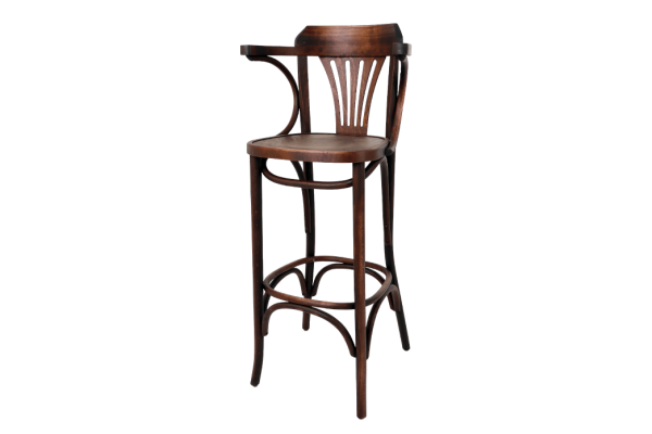 Fanback Bentwood High Stool With Arms Polished Seat 1