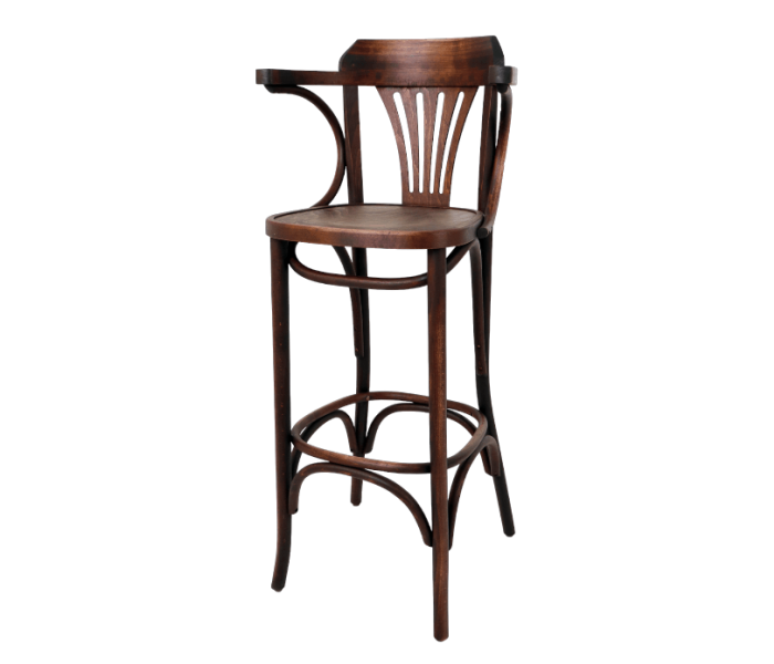 Fanback Bentwood High Stool With Arms Polished Seat 1