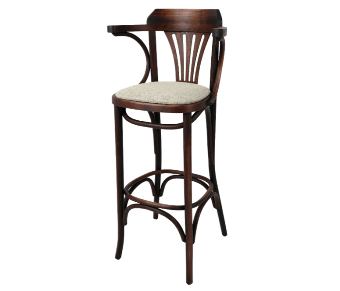 Fanback Bentwood High Stool With Arms Upholstered Seat 1