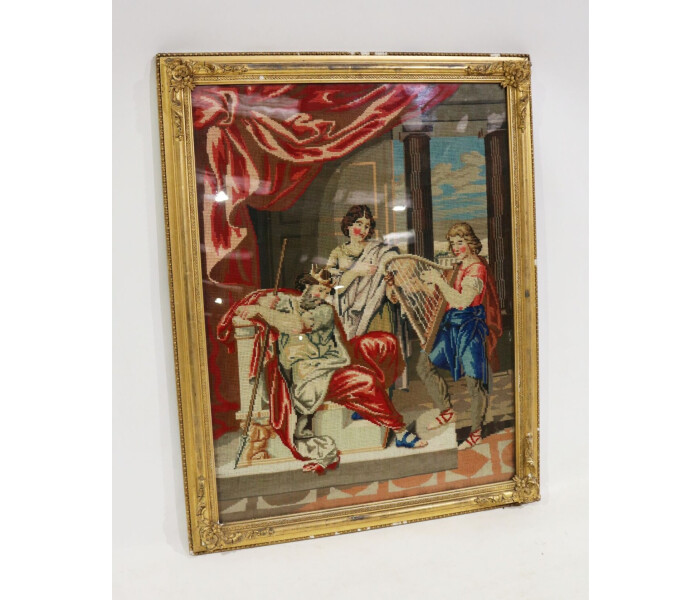 Framed and glazed tapestry in gilt frame 1