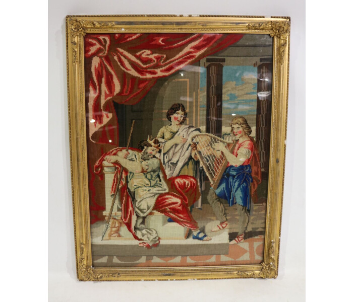 Framed and glazed tapestry in gilt frame 3