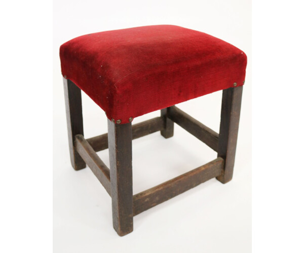 Low oak bar stool with original upholstery 1