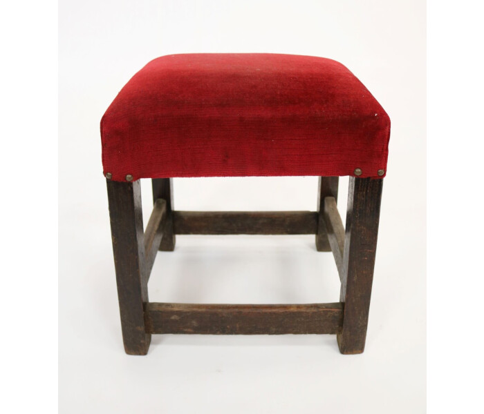 Low oak bar stool with original upholstery 4
