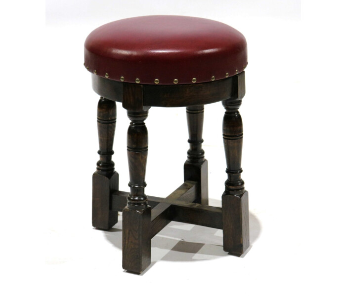 Red Leather Upholstered Low Stool 1