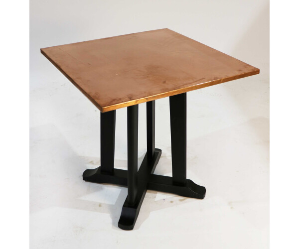 Square copper top table with black painted timber base 2 available 2