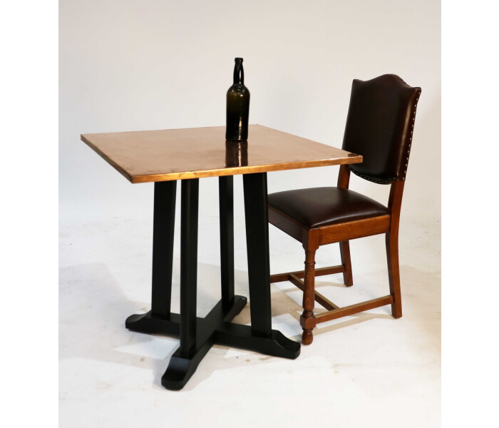 Square copper top table with black painted timber base 2 available 4