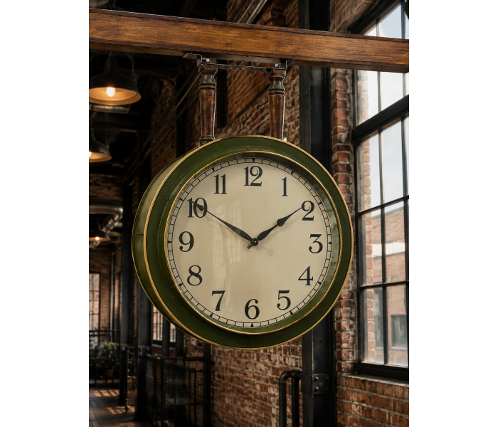 double sided clock in warehouse setting