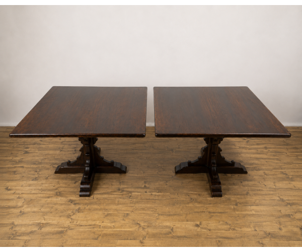 pair of oak square gothis dining tables