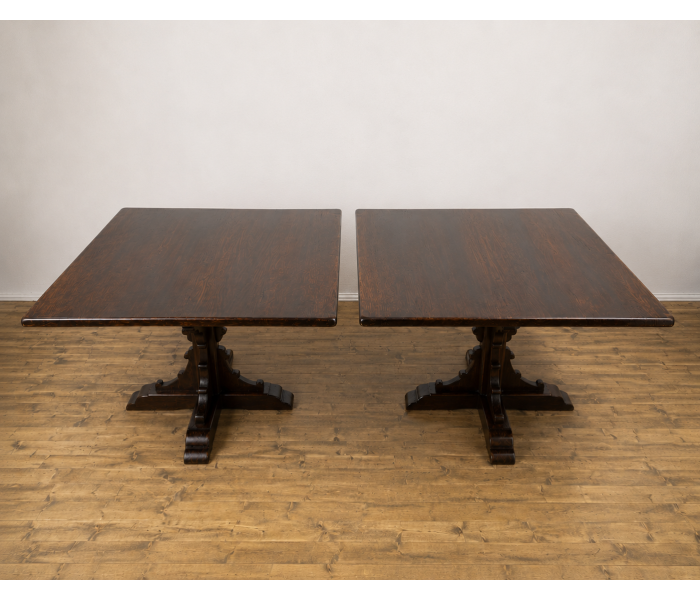 pair of oak square gothis dining tables